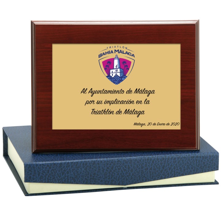 PLACA, MADERA Y ESTUCHE 11 X 7 CM ORO (GPC2015-)